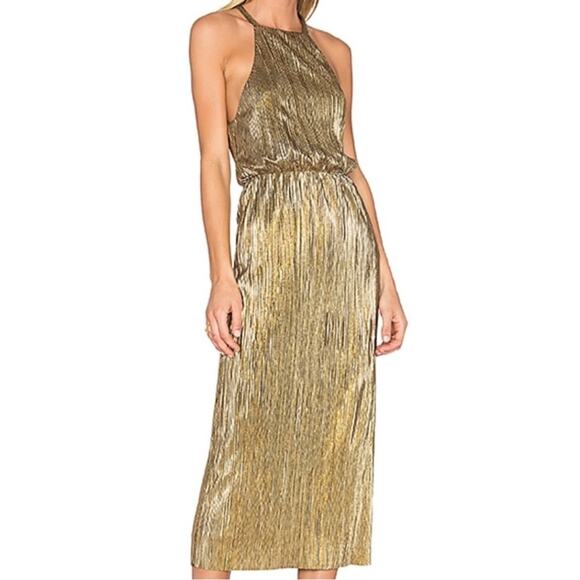 House of Harlow 1960 x Revolve Women’s Farrah Gold High Neck Pleated Midi Dress - Picture 11 of 14